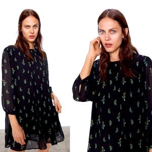 ZARA "THE ANNIE DRESS" CACTUS PRINT PLEATED DRESS